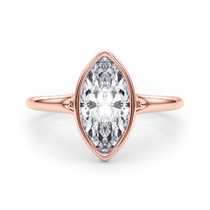 Lab-Grown Marquise Cut Diamond Bezel Set Solitaire Engagement Ring. 