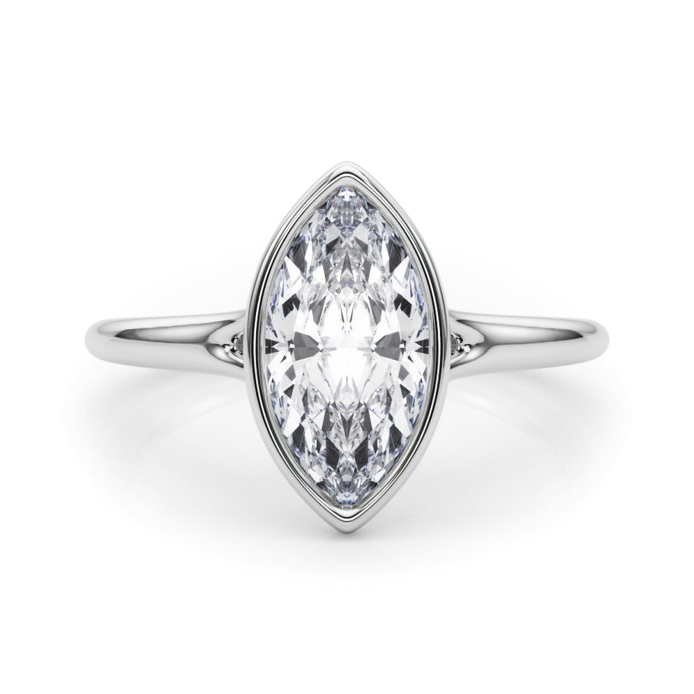 Lab-Grown Marquise Cut Diamond Bezel Set Solitaire Engagement Ring. 