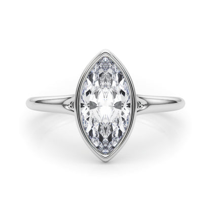 Lab-Grown Marquise Cut Diamond Bezel Set Solitaire Engagement Ring. 