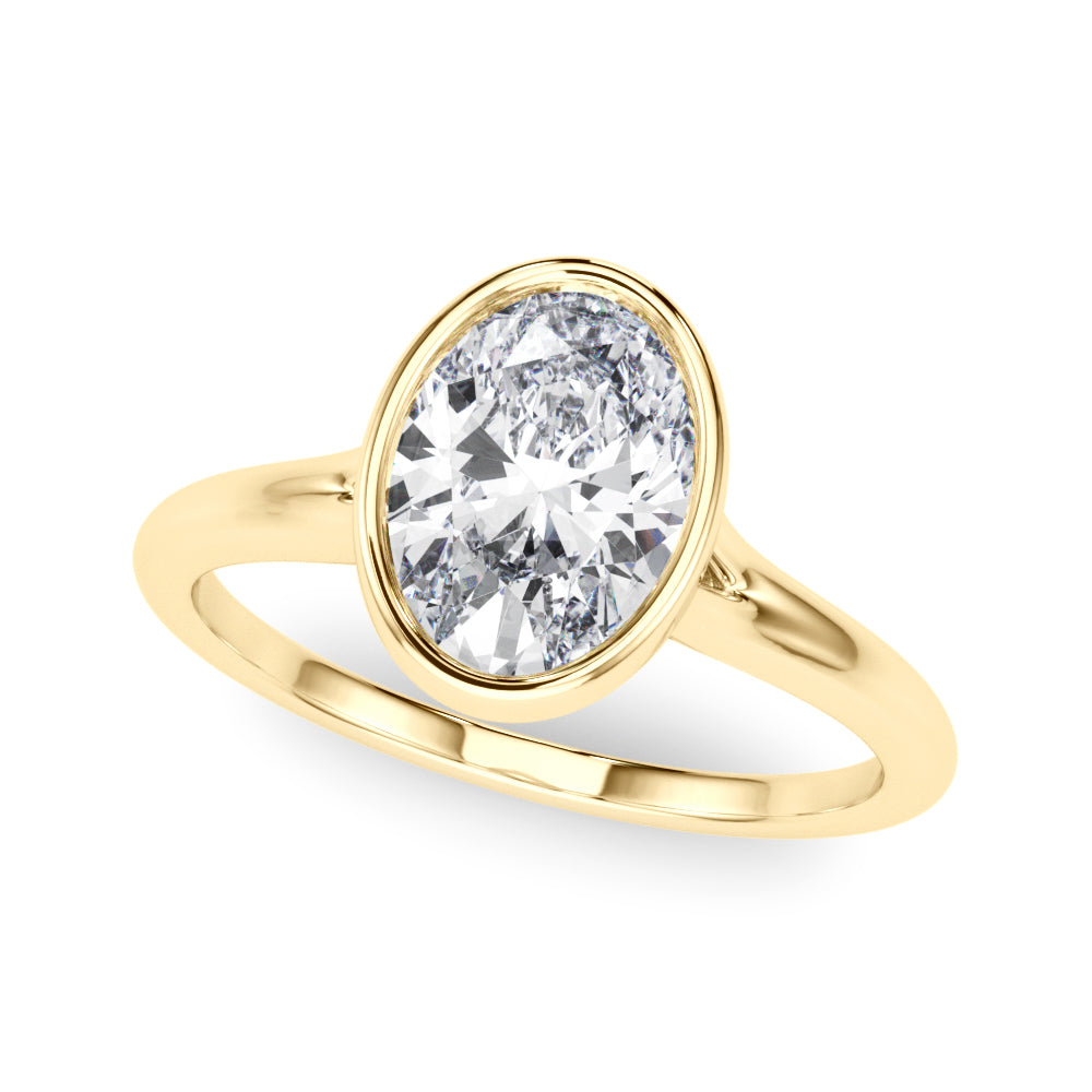 Vintage-Inspired Solitaire Ov Bezel Set Oval Diamond Engagement Ring — 9K/18K Gold & Platinum
