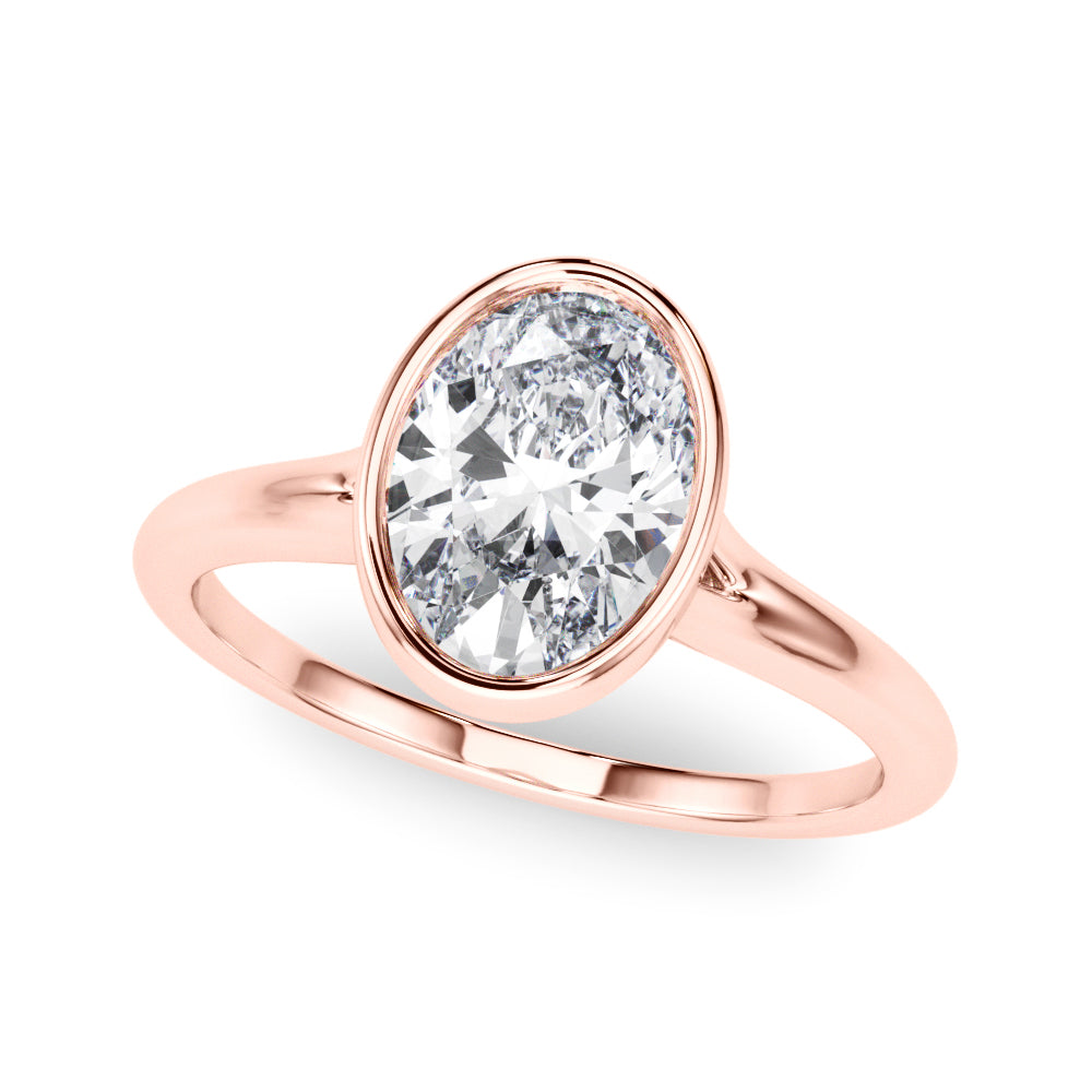 Vintage-Inspired Solitaire Ov Bezel Set Oval Diamond Engagement Ring — 9K/18K Gold & Platinum
