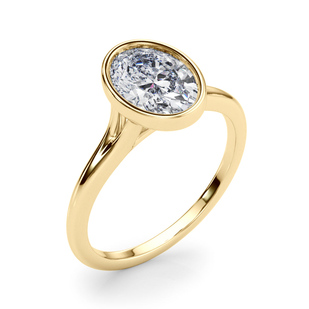 Vintage-Inspired Solitaire Ov Bezel Set Oval Diamond Engagement Ring — 9K/18K Gold & Platinum