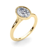Vintage-Inspired Solitaire Ov Bezel Set Oval Diamond Engagement Ring — 9K/18K Gold & Platinum
