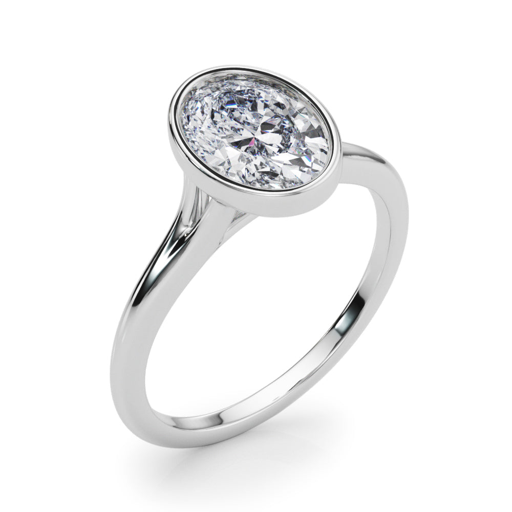 Vintage-Inspired Solitaire Ov Bezel Set Oval Diamond Engagement Ring — 9K/18K Gold & Platinum