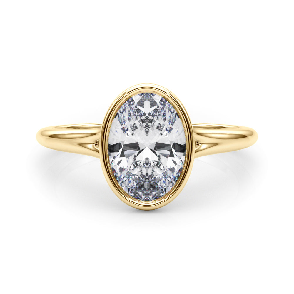Vintage-Inspired Solitaire Ov Bezel Set Oval Diamond Engagement Ring — 9K/18K Gold & Platinum