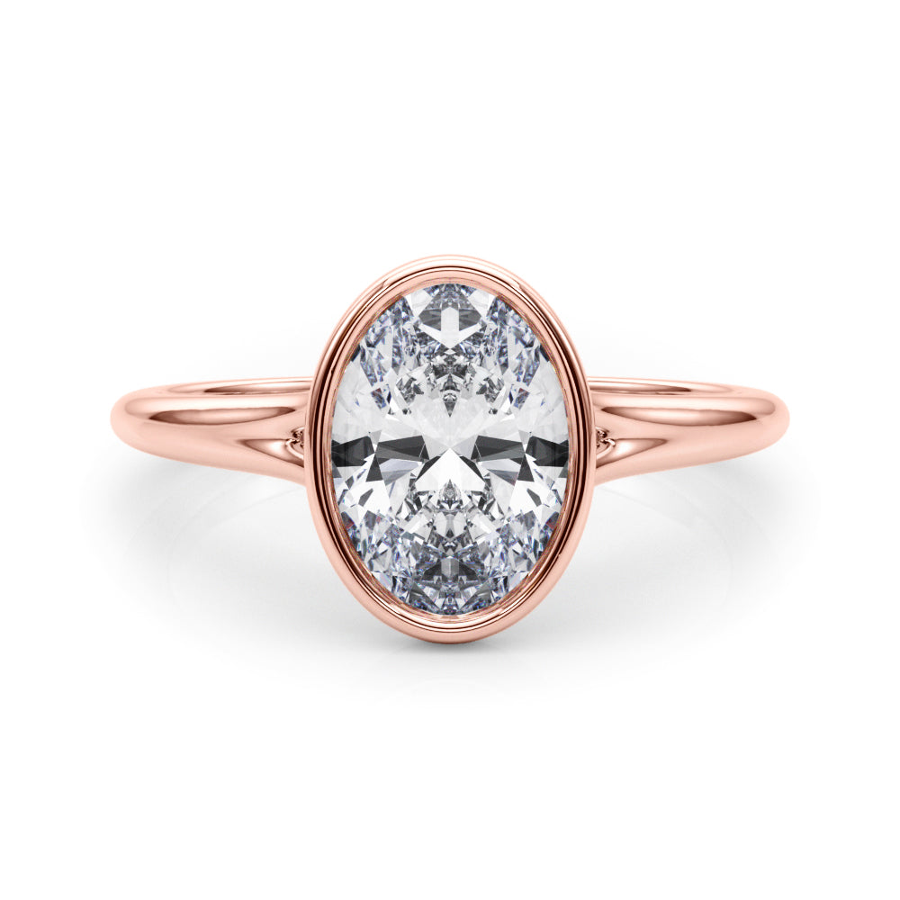 Vintage-Inspired Solitaire Ov Bezel Set Oval Diamond Engagement Ring — 9K/18K Gold & Platinum