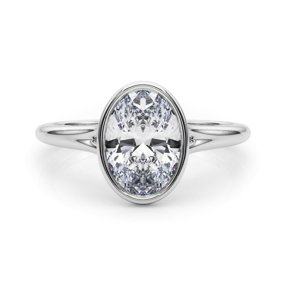 Vintage-Inspired Solitaire Ov Bezel Set Oval Diamond Engagement Ring — 9K/18K Gold & Platinum