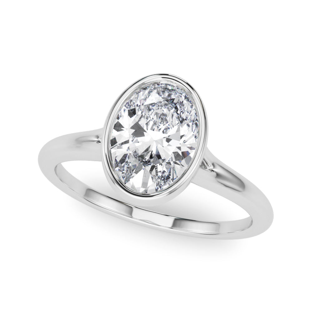 Vintage-Inspired Solitaire Ov Bezel Set Oval Diamond Engagement Ring — 9K/18K Gold & Platinum