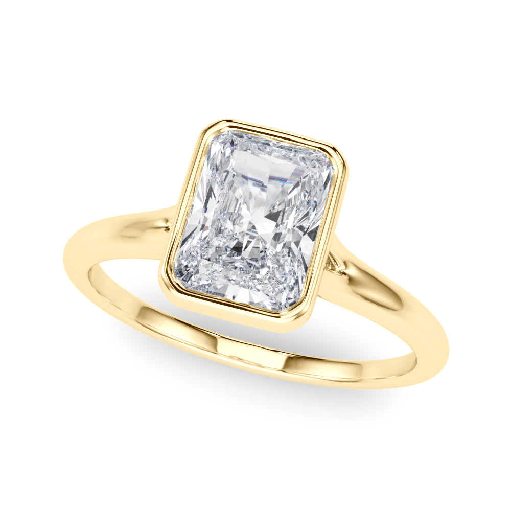 Lab-Grown Radiant Cut Diamond Bezel Set Solitaire Engagement Ring. 