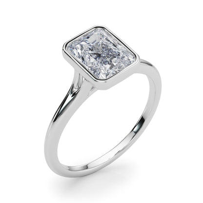 Lab-Grown Radiant Cut Diamond Bezel Set Solitaire Engagement Ring. 