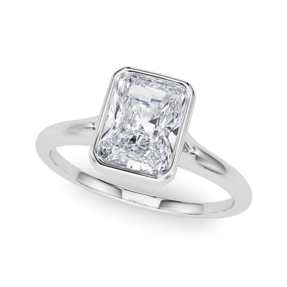 Lab-Grown Radiant Cut Diamond Bezel Set Solitaire Engagement Ring. 