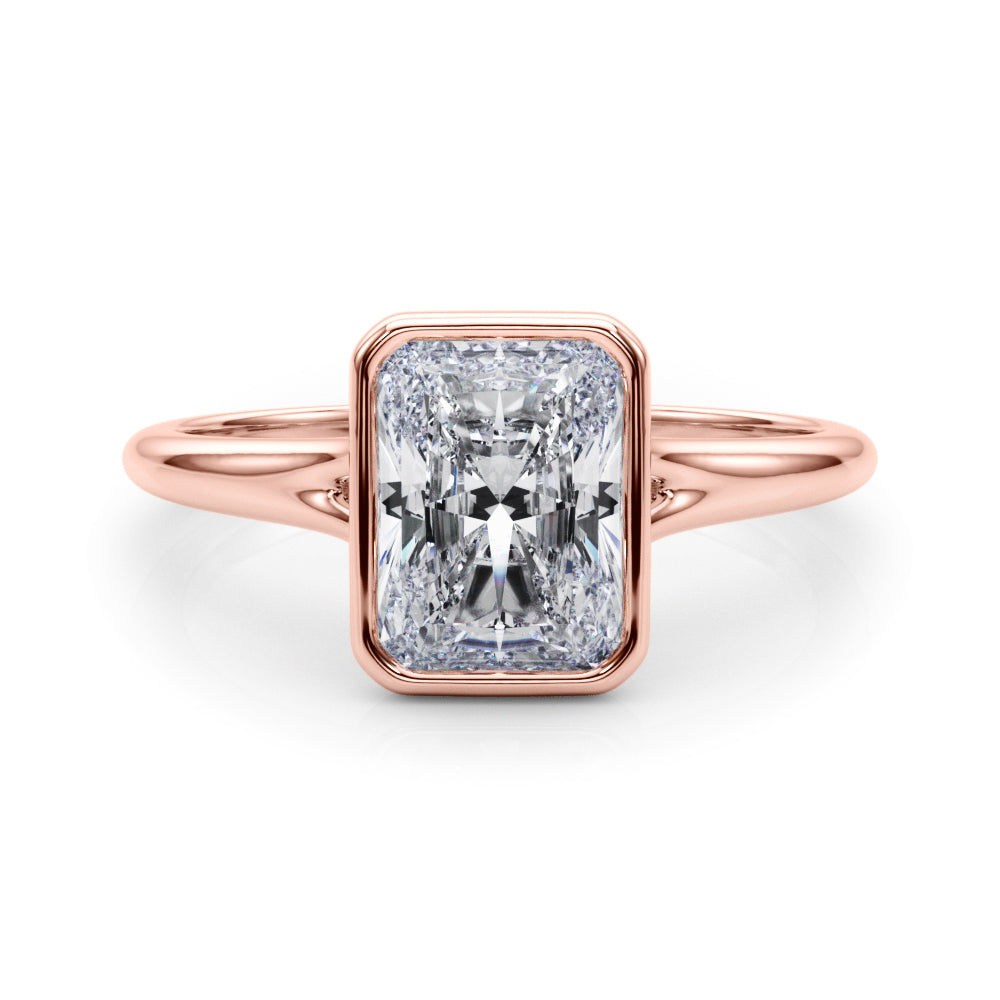 Lab-Grown Radiant Cut Diamond Bezel Set Solitaire Engagement Ring. 