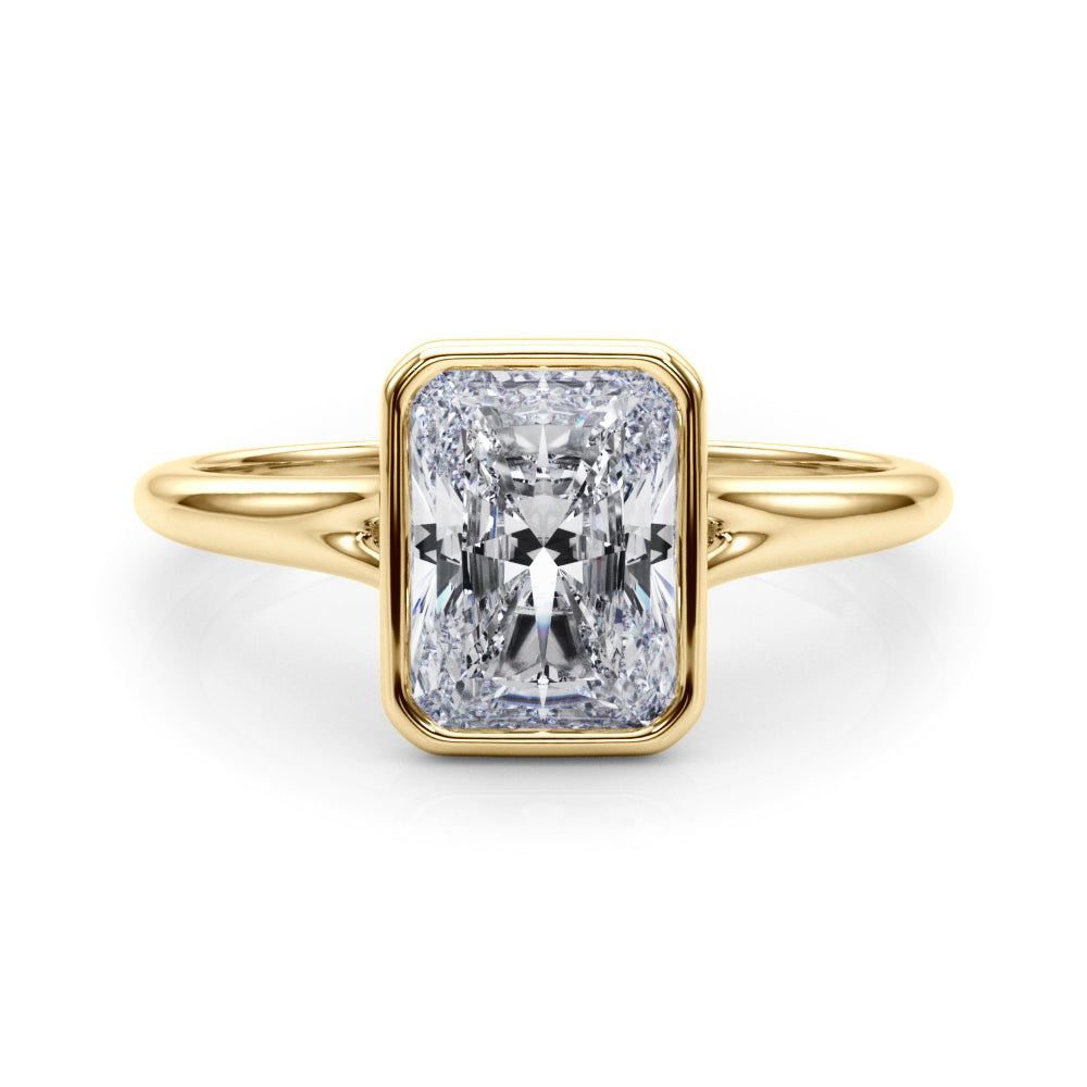 Lab-Grown Radiant Cut Diamond Bezel Set Solitaire Engagement Ring. 