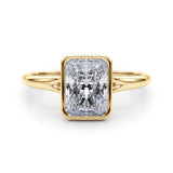 Lab-Grown Radiant Cut Diamond Bezel Set Solitaire Engagement Ring. 