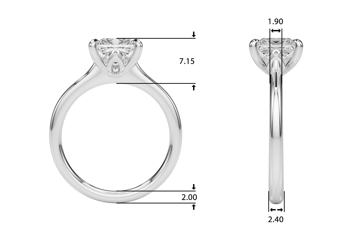 Refined Solitaire Cut Princess Diamond Engagement Ring — 9K/18K Gold & Platinum