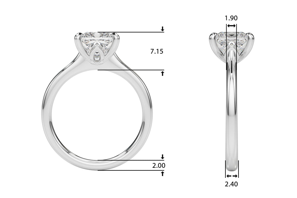 Refined Solitaire Cut Princess Diamond Engagement Ring — 9K/18K Gold & Platinum