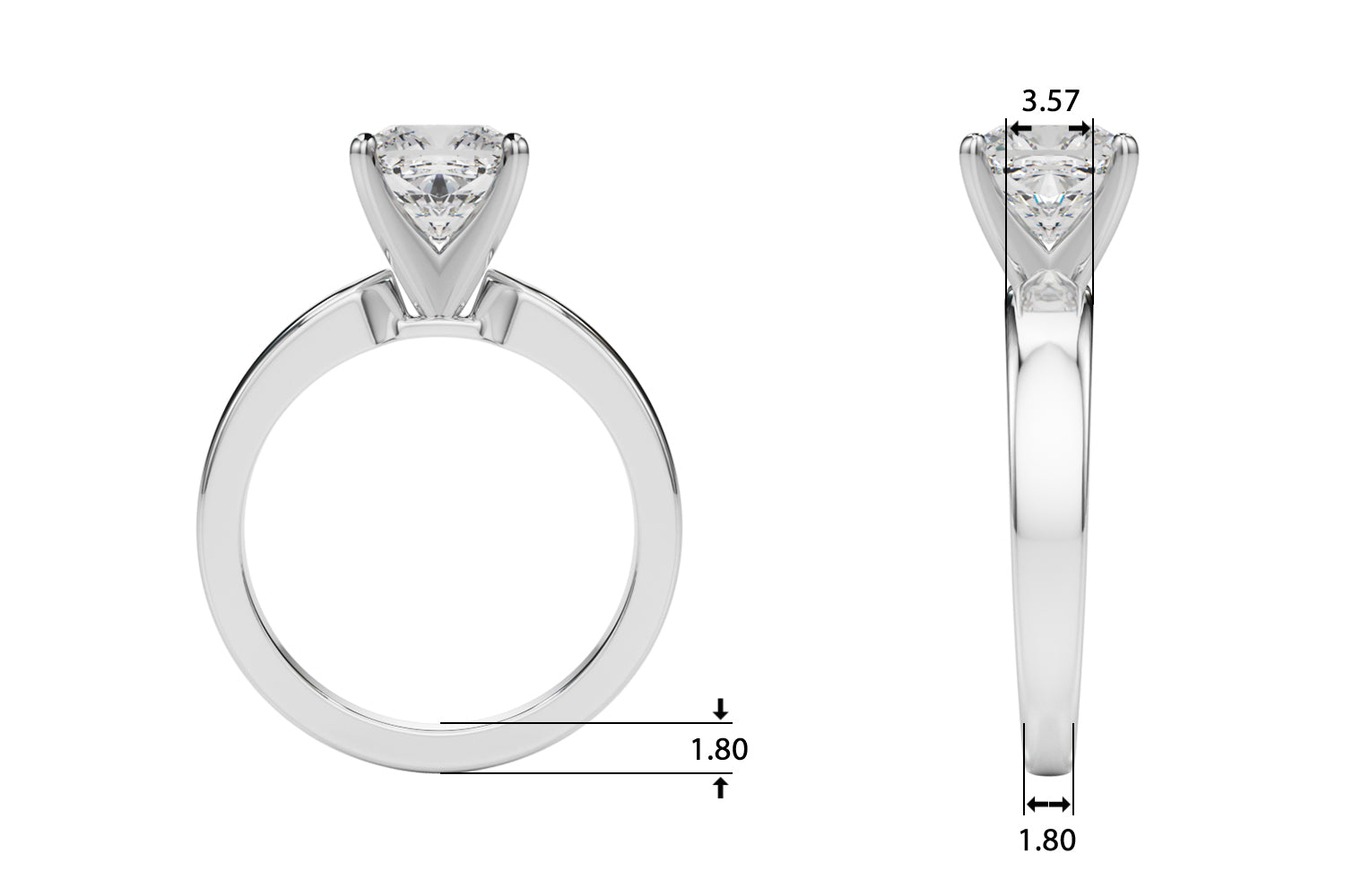 Radiant Solitaire Round Diamond Engagement Ring — 9K/18K Gold & Platinum