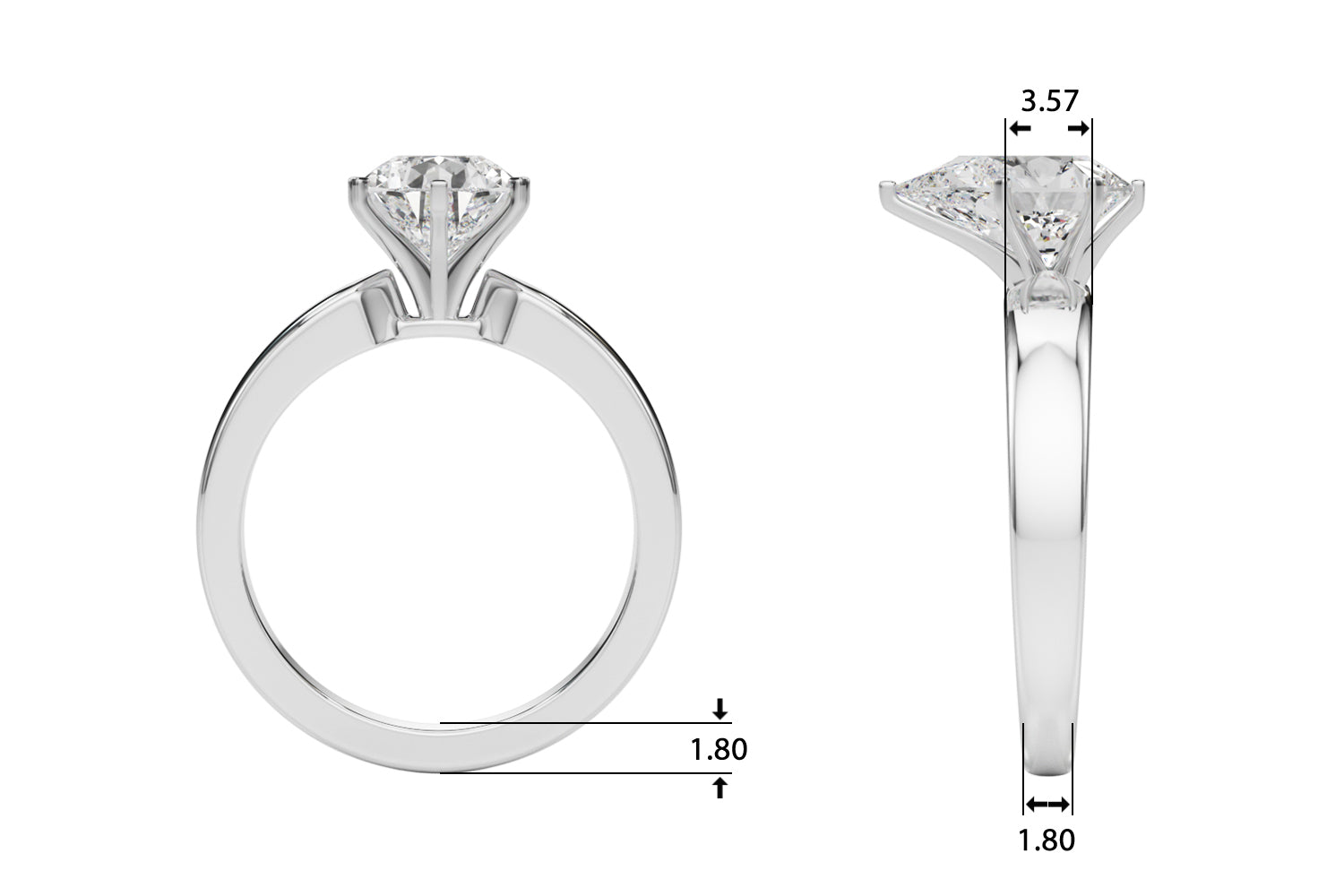 Radiant Solitaire Round Diamond Engagement Ring — 9K/18K Gold & Platinum