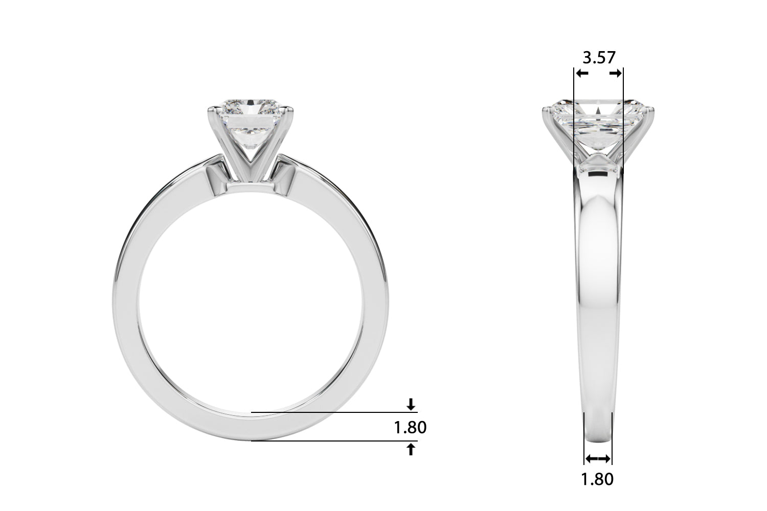 Radiant Solitaire Round Diamond Engagement Ring — 9K/18K Gold & Platinum