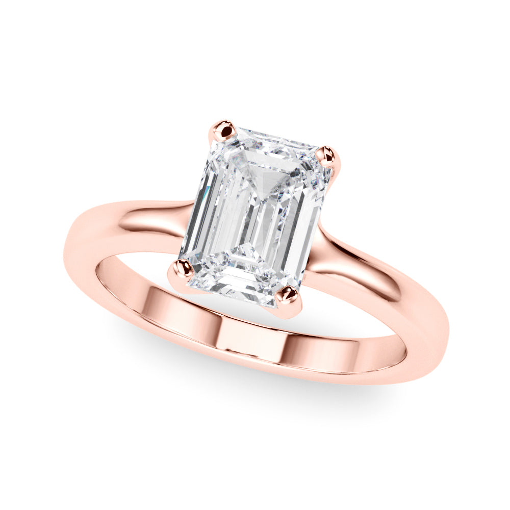 Sculpted Solitaire Cut Emerald Diamond Engagement Ring — 9K/18K Gold & Platinum