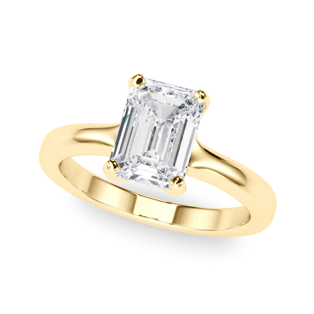 Sculpted Solitaire Cut Emerald Diamond Engagement Ring — 9K/18K Gold & Platinum