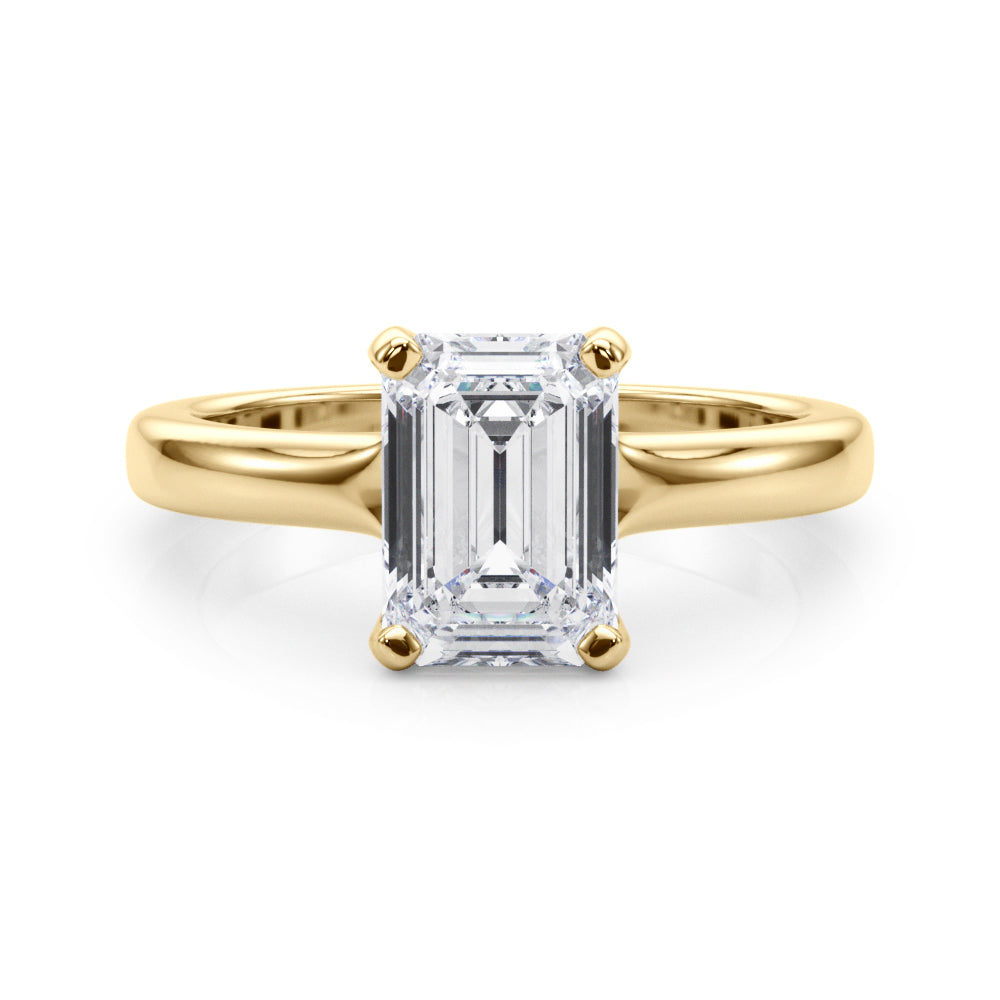 Sculpted Solitaire Cut Emerald Diamond Engagement Ring — 9K/18K Gold & Platinum