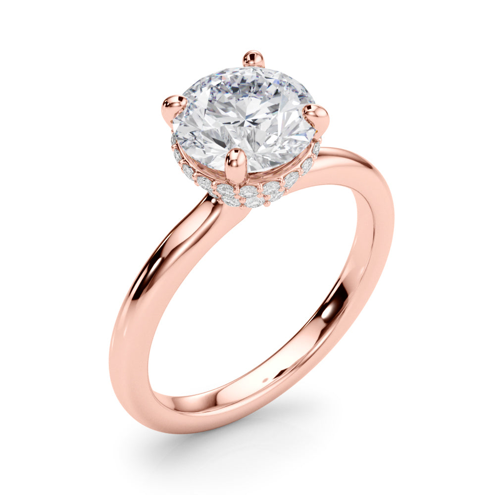 Opulent Rd Center Ps & Rd Sides Round Diamond Engagement Ring — 9K/18K Gold & Platinum
