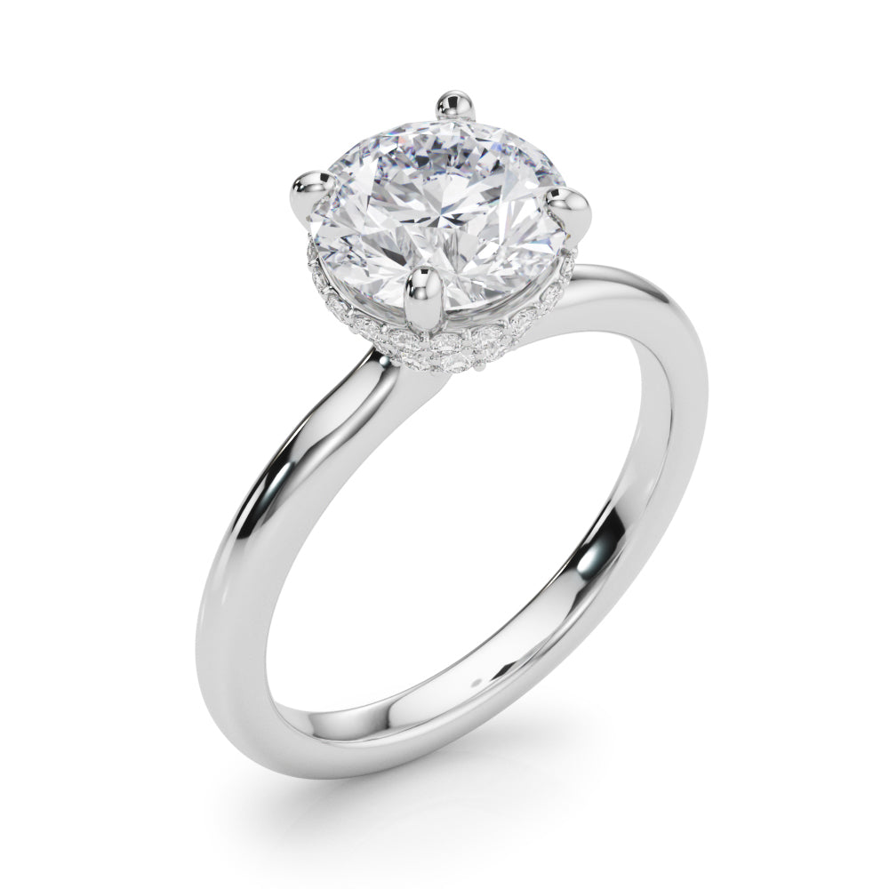 Opulent Rd Center Ps & Rd Sides Round Diamond Engagement Ring — 9K/18K Gold & Platinum