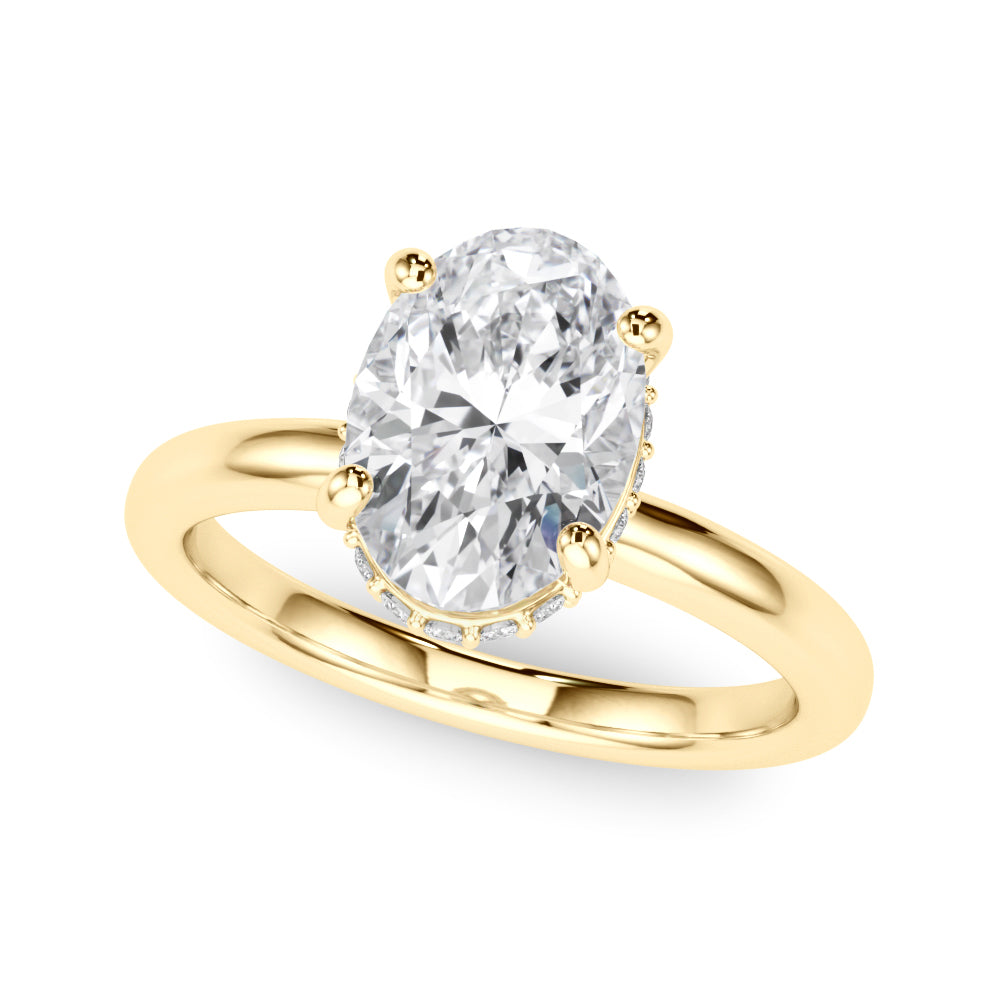 Celestial Hidden Halo Center Oval Diamond Engagement Ring — 9K/18K Gold & Platinum
