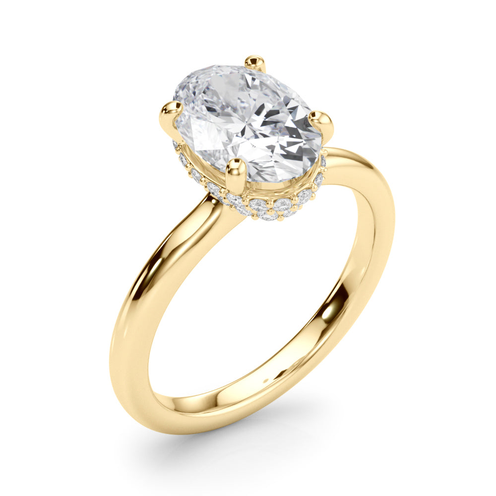 Celestial Hidden Halo Center Oval Diamond Engagement Ring — 9K/18K Gold & Platinum