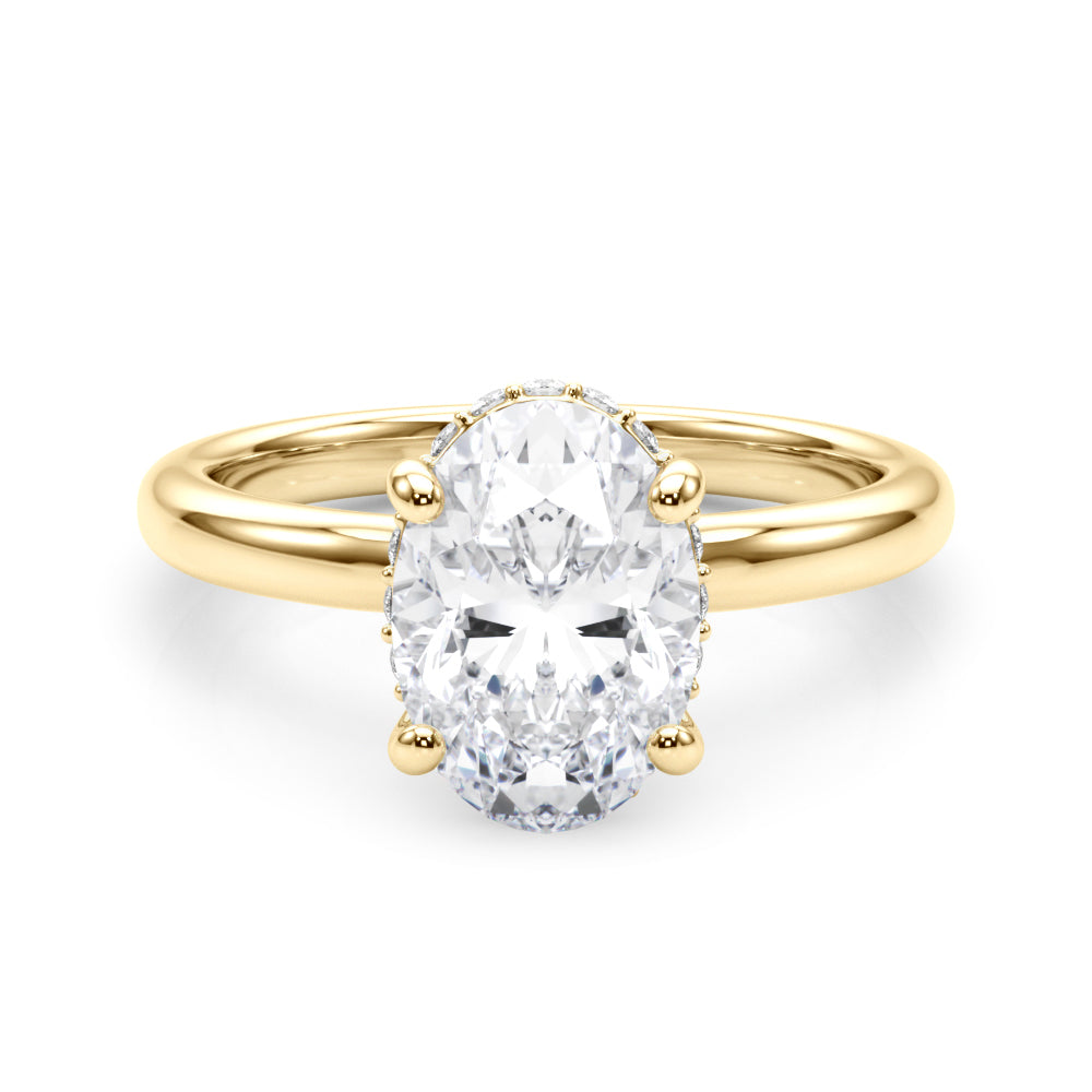 Celestial Hidden Halo Center Oval Diamond Engagement Ring — 9K/18K Gold & Platinum