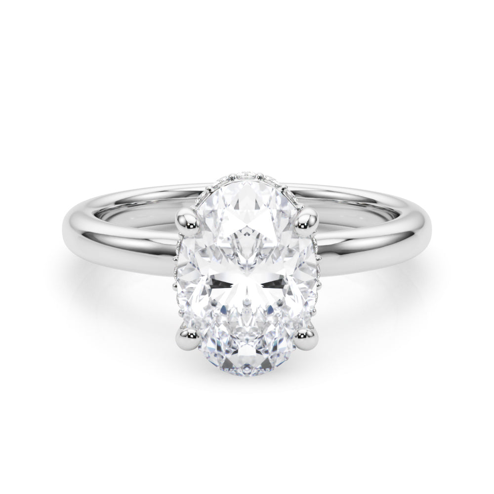 Celestial Hidden Halo Center Oval Diamond Engagement Ring — 9K/18K Gold & Platinum