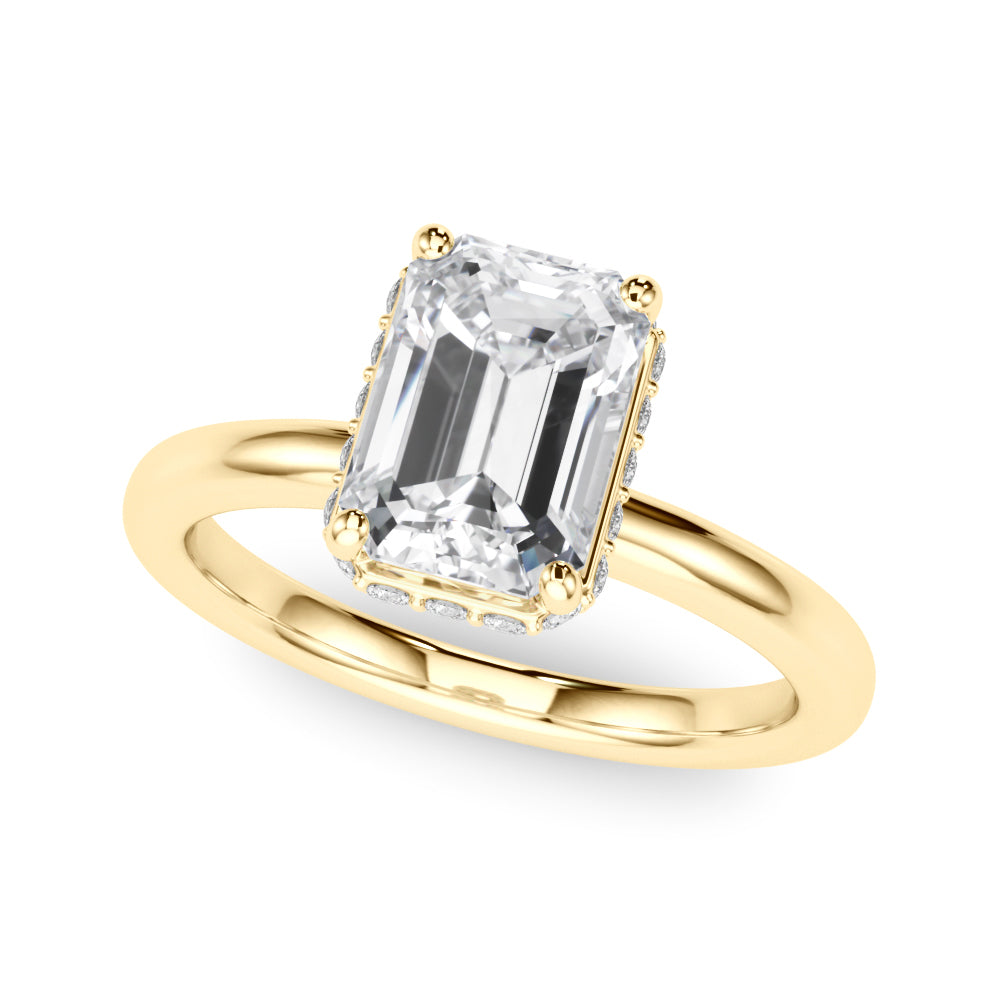 Crowned Cut Halo Emerald Diamond Engagement Ring — 9K/18K Gold & Platinum