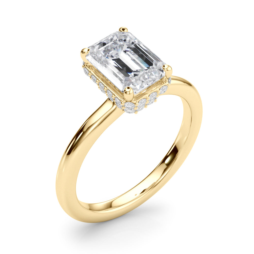 Crowned Cut Halo Emerald Diamond Engagement Ring — 9K/18K Gold & Platinum
