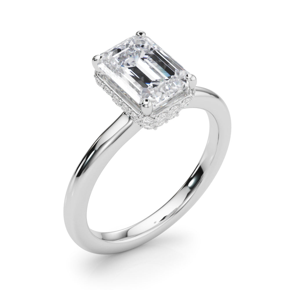 Crowned Cut Halo Emerald Diamond Engagement Ring — 9K/18K Gold & Platinum