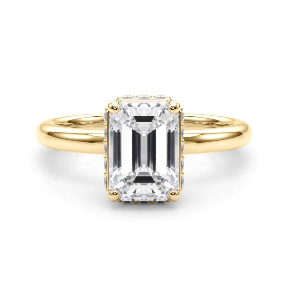 Crowned Cut Halo Emerald Diamond Engagement Ring — 9K/18K Gold & Platinum
