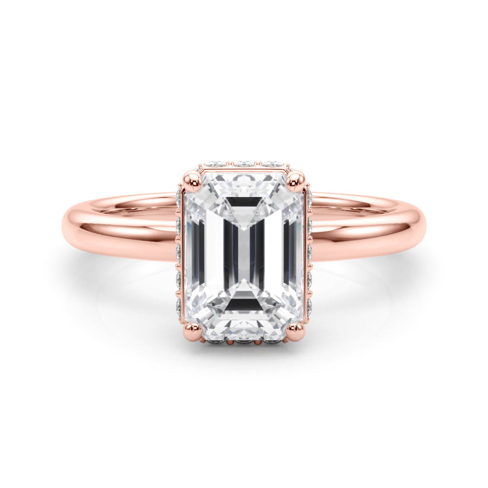 Crowned Cut Halo Emerald Diamond Engagement Ring — 9K/18K Gold & Platinum
