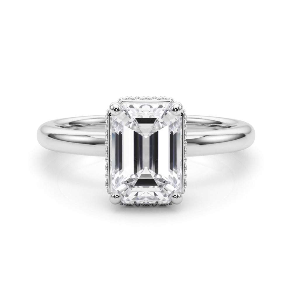 Crowned Cut Halo Emerald Diamond Engagement Ring — 9K/18K Gold & Platinum