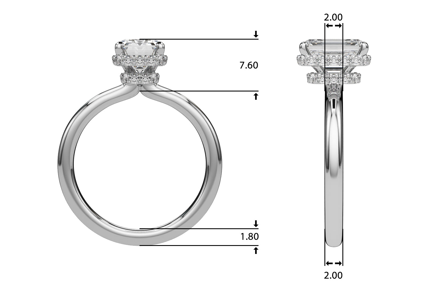 Crowned Cut Halo Emerald Diamond Engagement Ring — 9K/18K Gold & Platinum