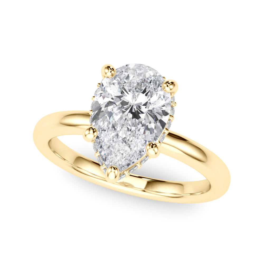 Graceful Halo Pear Diamond Engagement Ring — 9K/18K Gold & Platinum