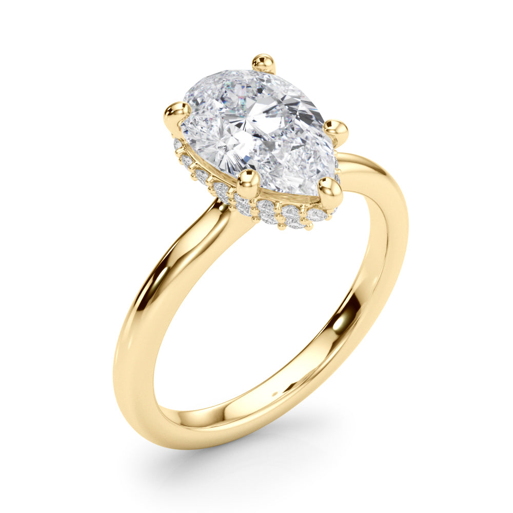 Graceful Halo Pear Diamond Engagement Ring — 9K/18K Gold & Platinum