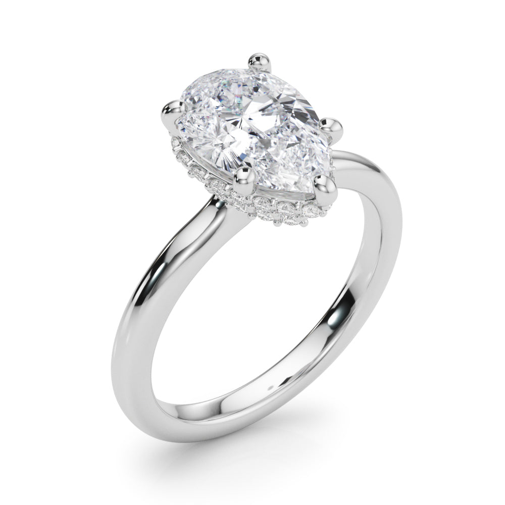 Graceful Halo Pear Diamond Engagement Ring — 9K/18K Gold & Platinum