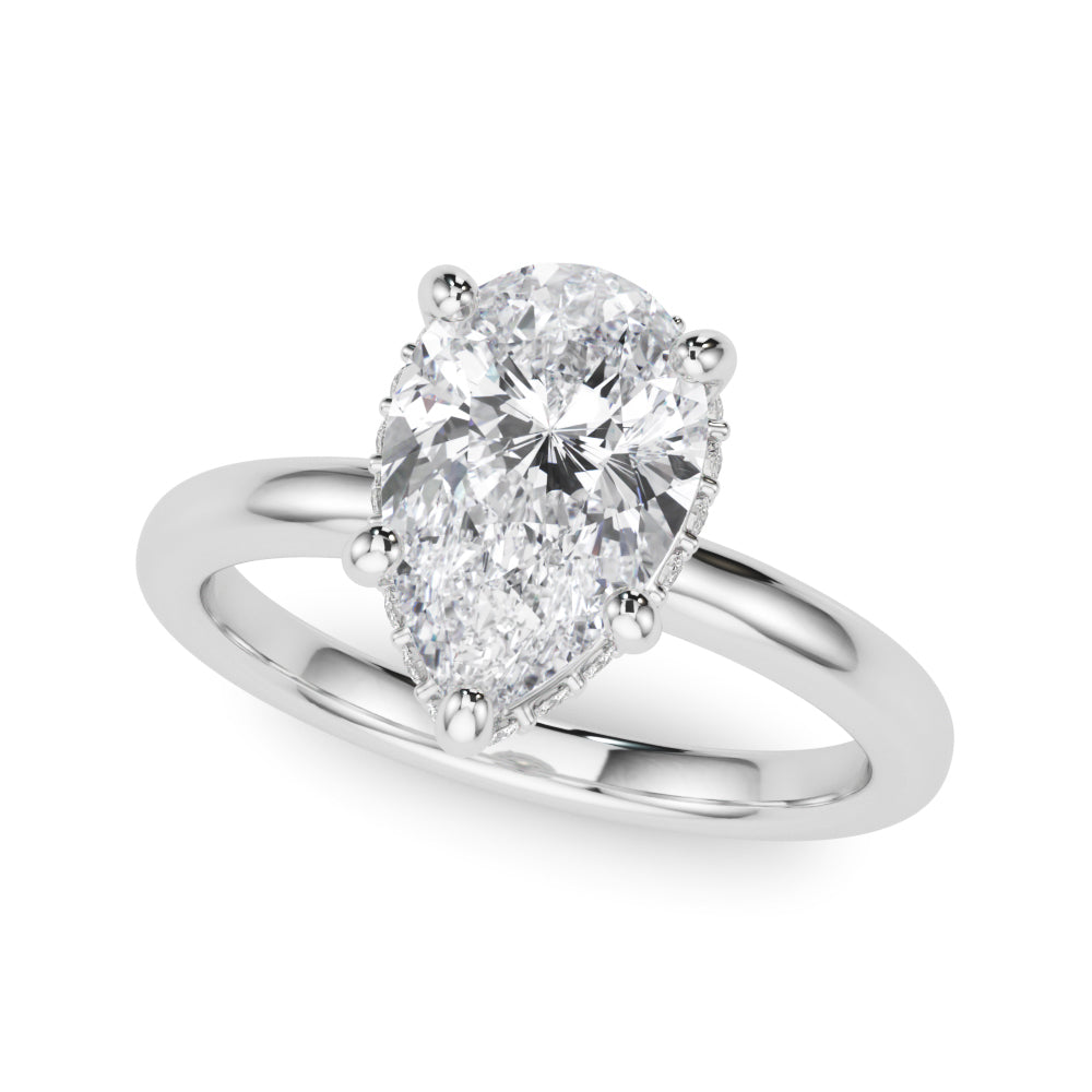 Graceful Halo Pear Diamond Engagement Ring — 9K/18K Gold & Platinum