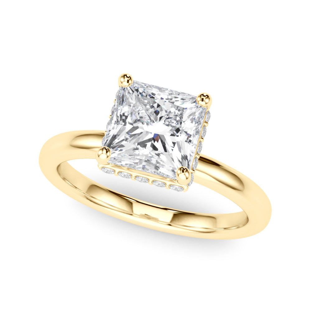 Dazzling Hidden Halo Cut Center Single Row Princess Diamond Engagement Ring — 9K/18K Gold & Platinum