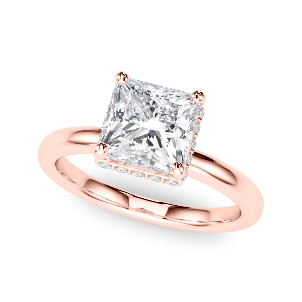 Dazzling Hidden Halo Cut Center Single Row Princess Diamond Engagement Ring — 9K/18K Gold & Platinum