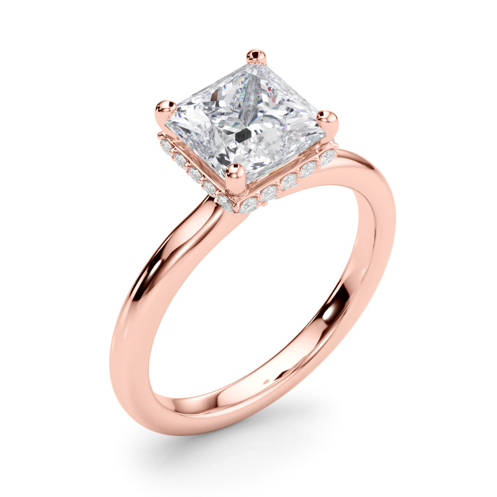 Dazzling Hidden Halo Cut Center Single Row Princess Diamond Engagement Ring — 9K/18K Gold & Platinum