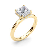 Dazzling Hidden Halo Cut Center Single Row Princess Diamond Engagement Ring — 9K/18K Gold & Platinum