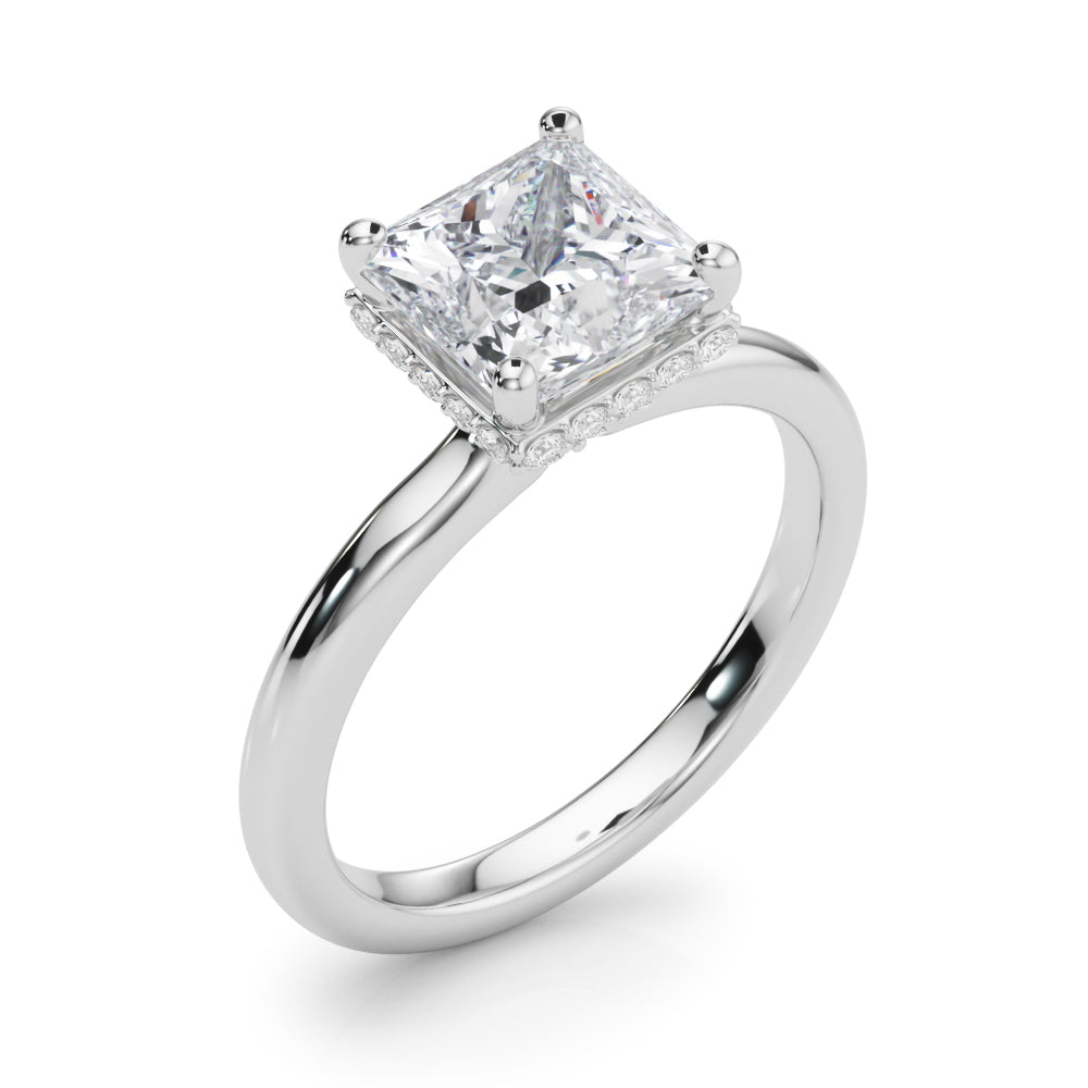Dazzling Hidden Halo Cut Center Single Row Princess Diamond Engagement Ring — 9K/18K Gold & Platinum