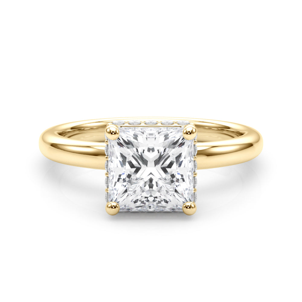 Dazzling Hidden Halo Cut Center Single Row Princess Diamond Engagement Ring — 9K/18K Gold & Platinum