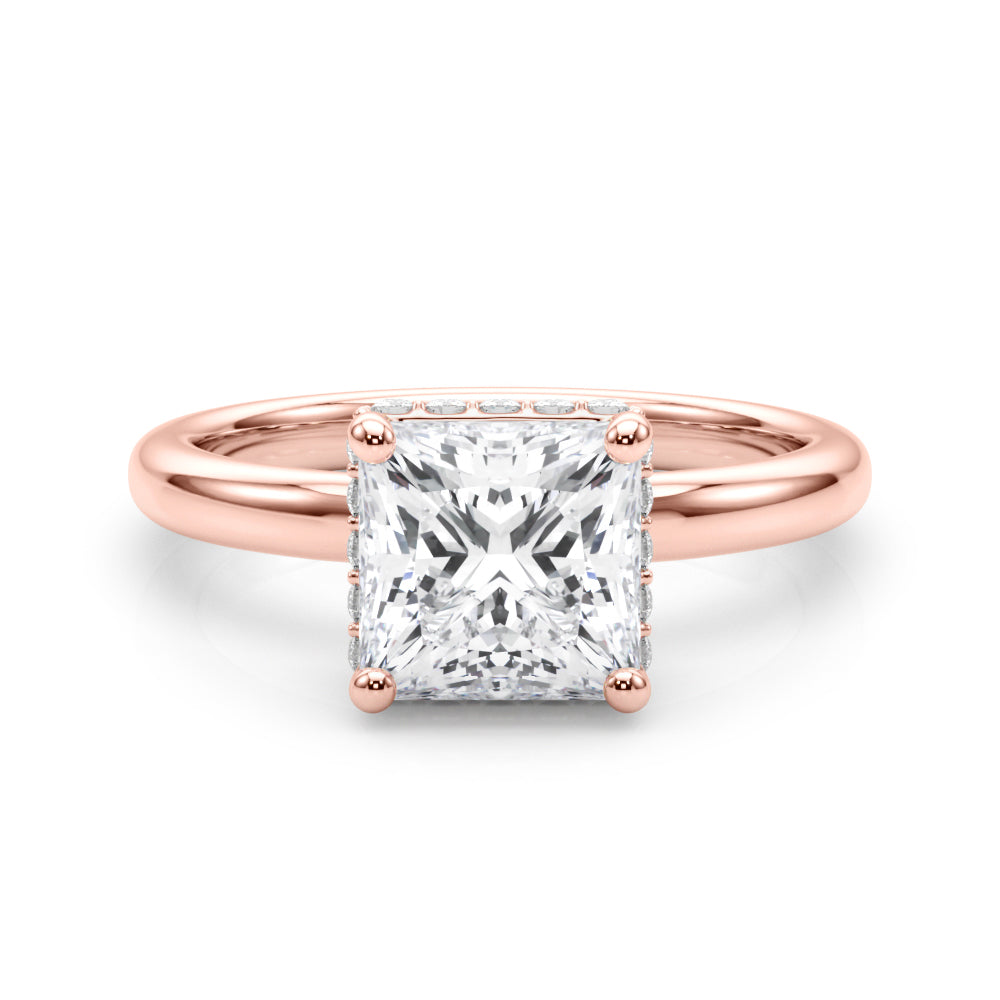 Dazzling Hidden Halo Cut Center Single Row Princess Diamond Engagement Ring — 9K/18K Gold & Platinum